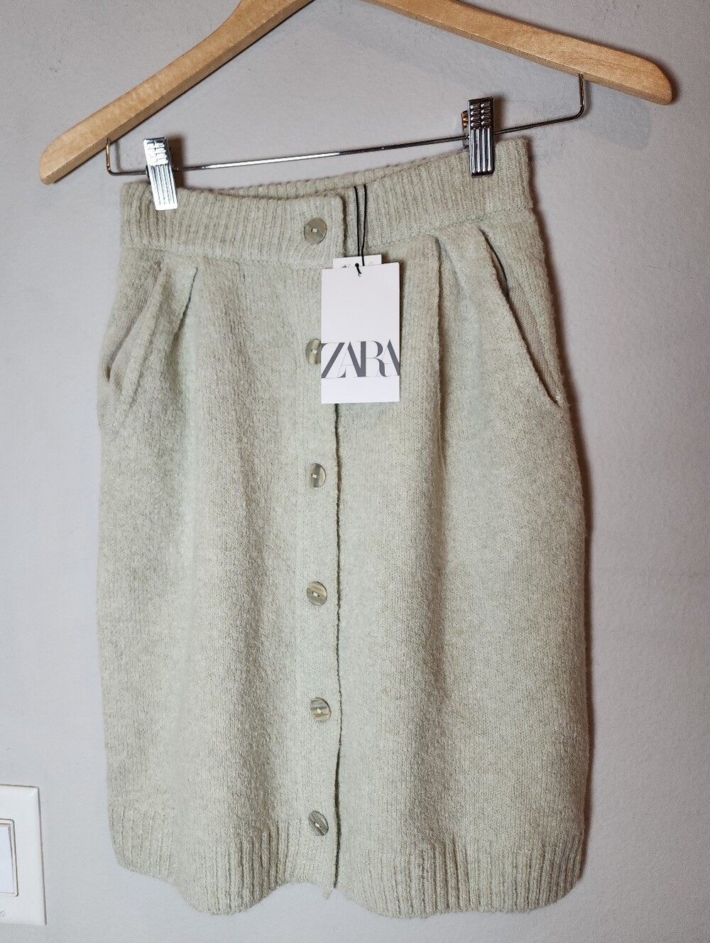 NWT Zara Kids Green Soft Faux Wool Sweater Knit Pull On Midi Skirt Size 6-7